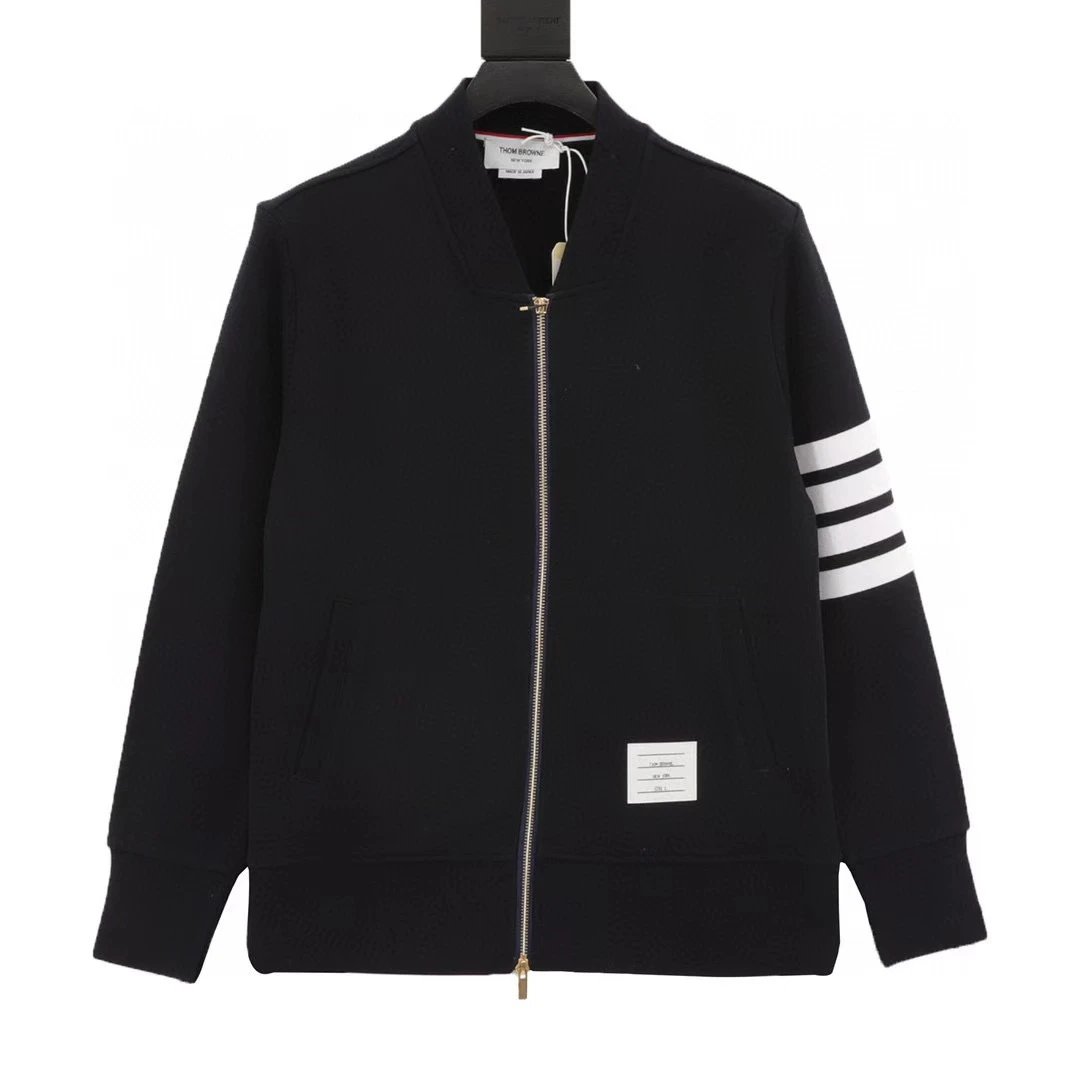 Four bar color woven baseball jacket with zipper