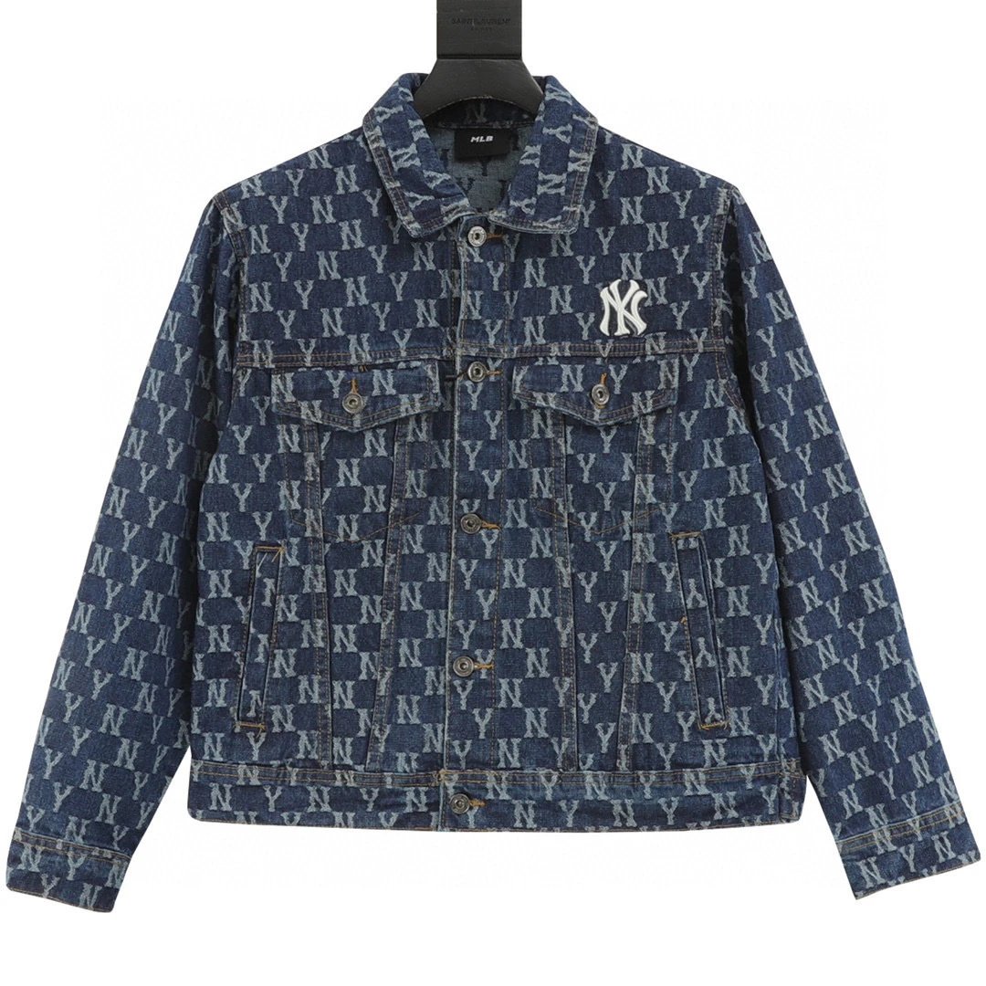 MLB full printed logo washed denim jacket,