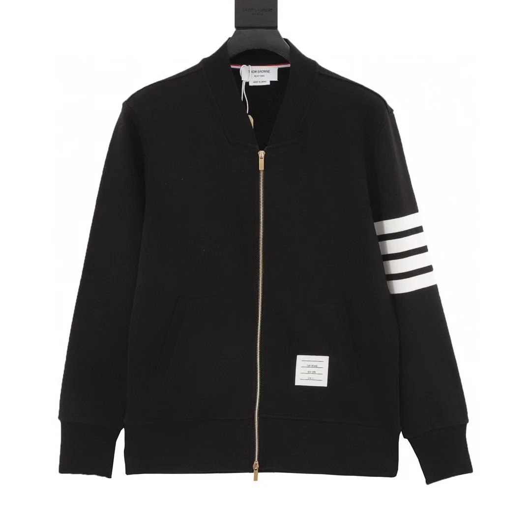 Four bar color woven baseball jacket with zipper