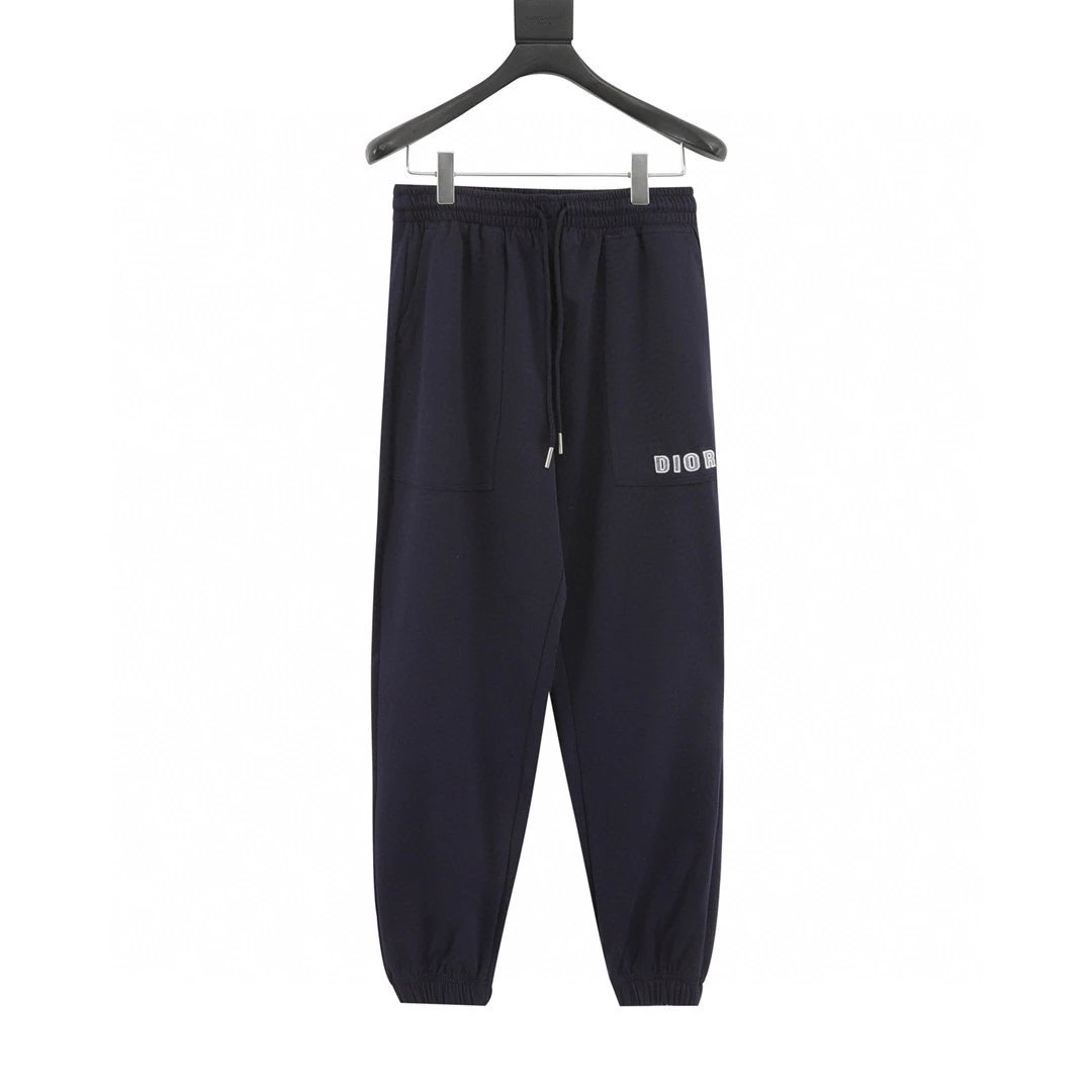 DIOR. Premium Blue Logo Embroidered Couple's Sports and Leisure Pants