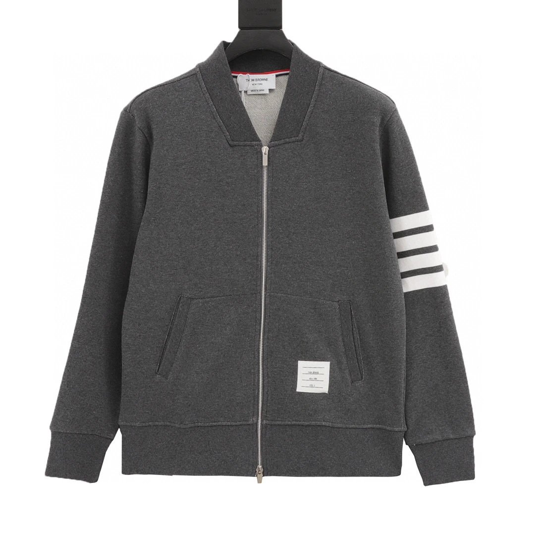 Four bar color woven baseball jacket with zipper