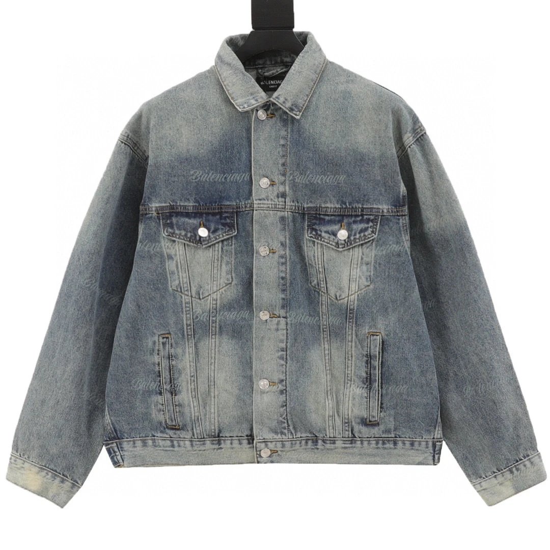 Small letter printed washed denim jacket