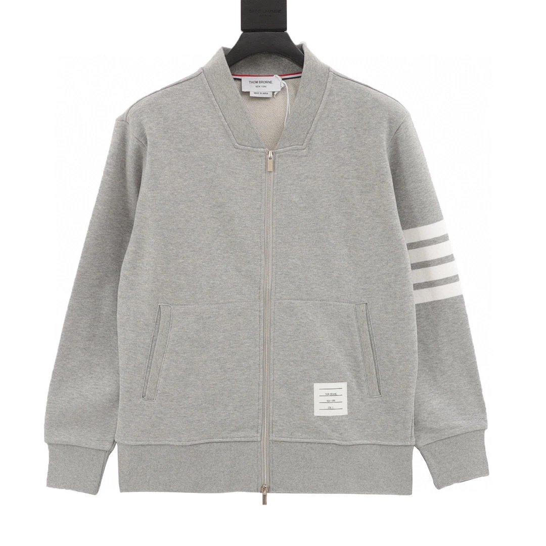 Four bar color woven baseball jacket with zipper