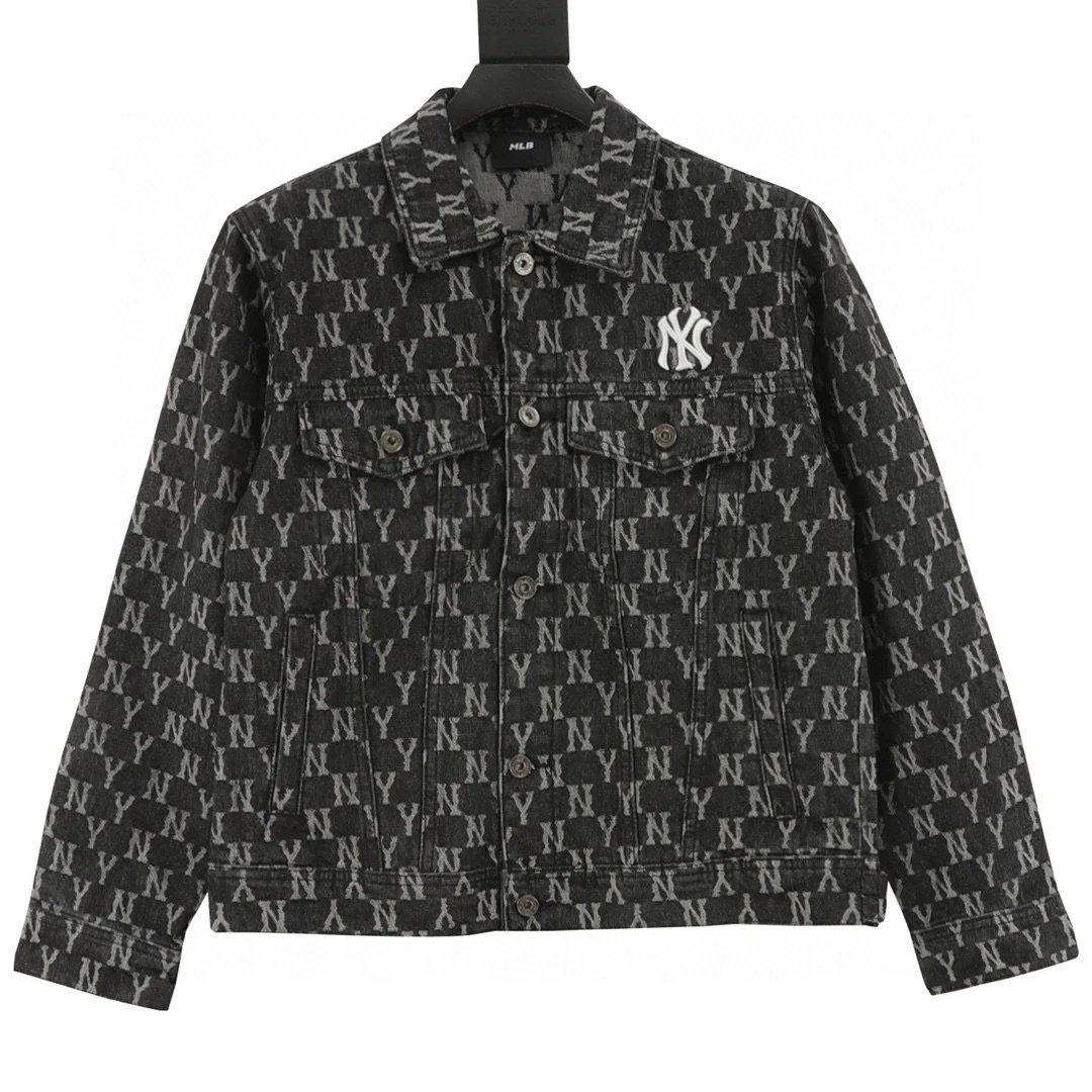 MLB full printed logo washed denim jacket,