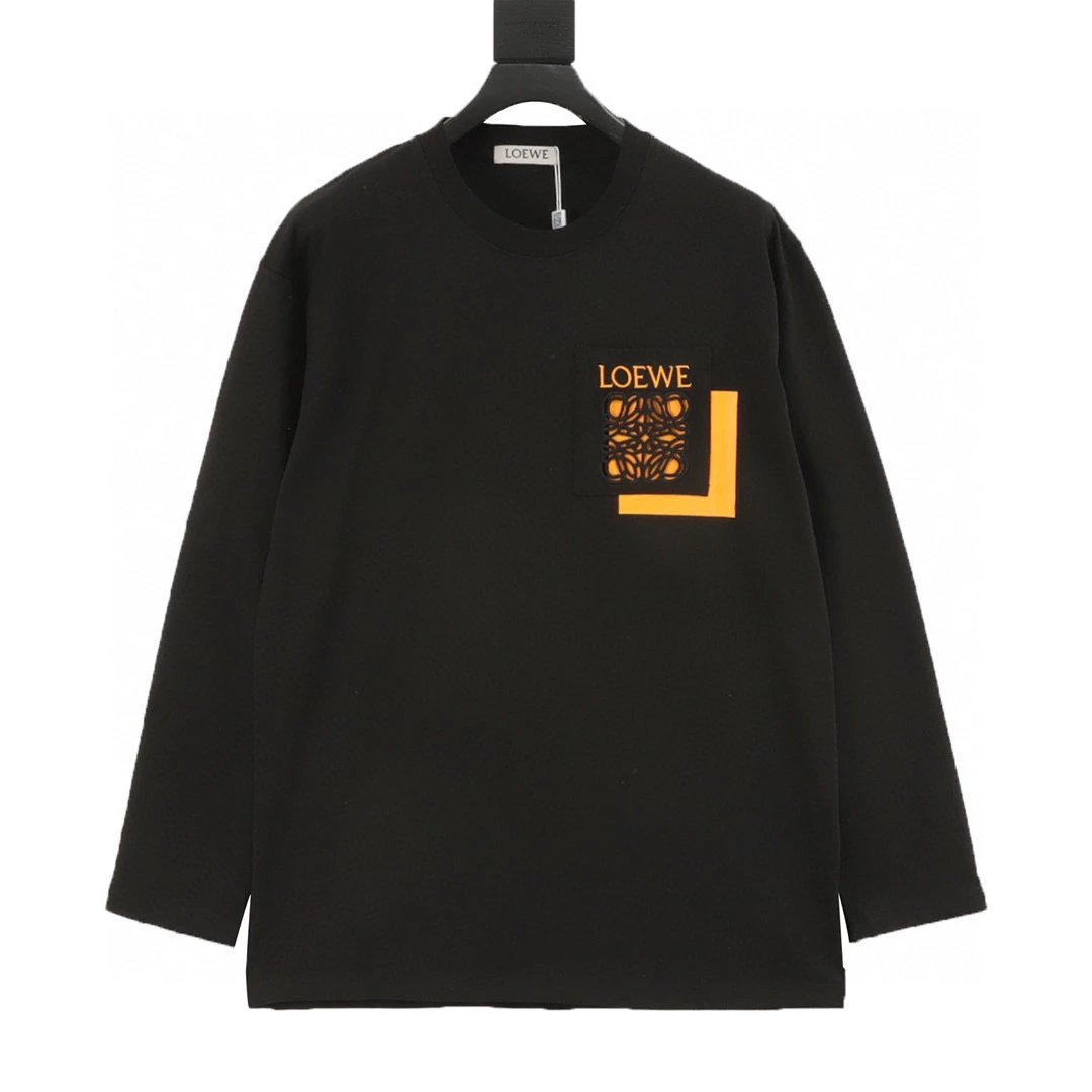 Loewe/ 25Fw Long sleeve T-shirt with hollow-out logo overlapping pockets