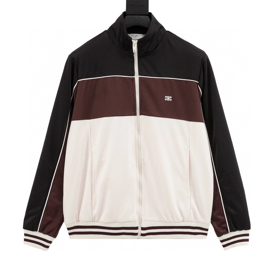 Chocolate patchwork stand-up collar baseball jacket