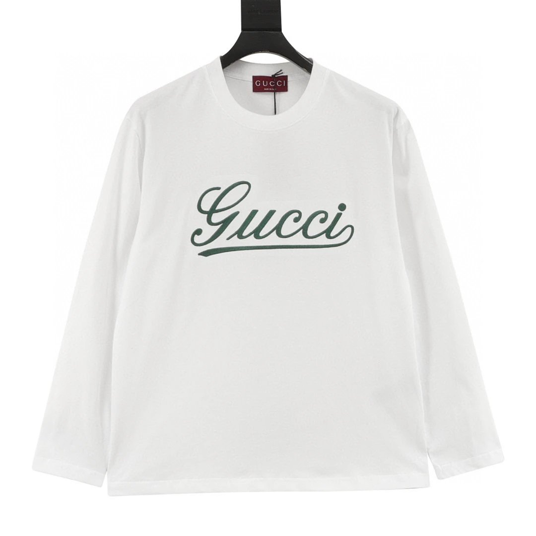 GUCCI. Straw slogan embroidered long sleeved T-shirt