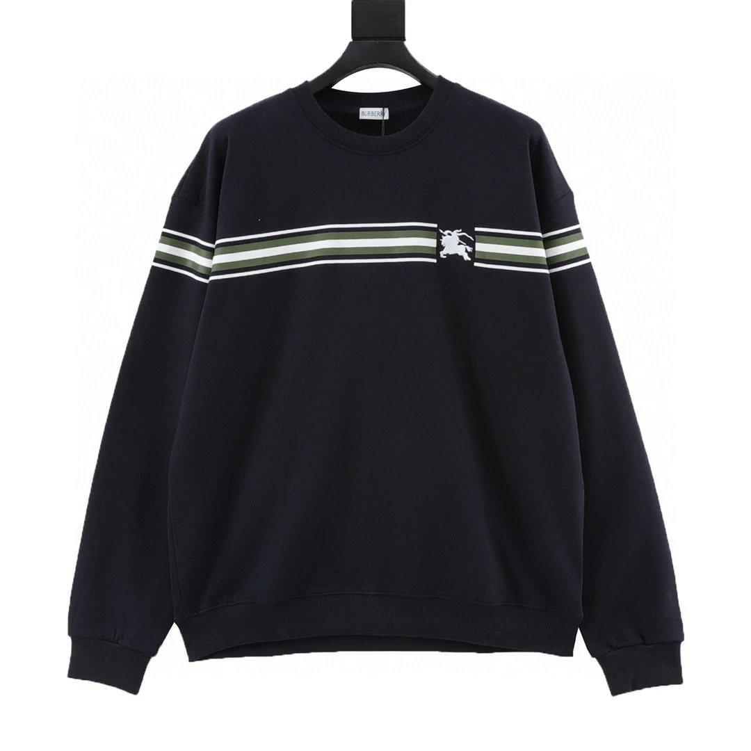 Embroidered couple's striped sweatshirt with warhorse emblem