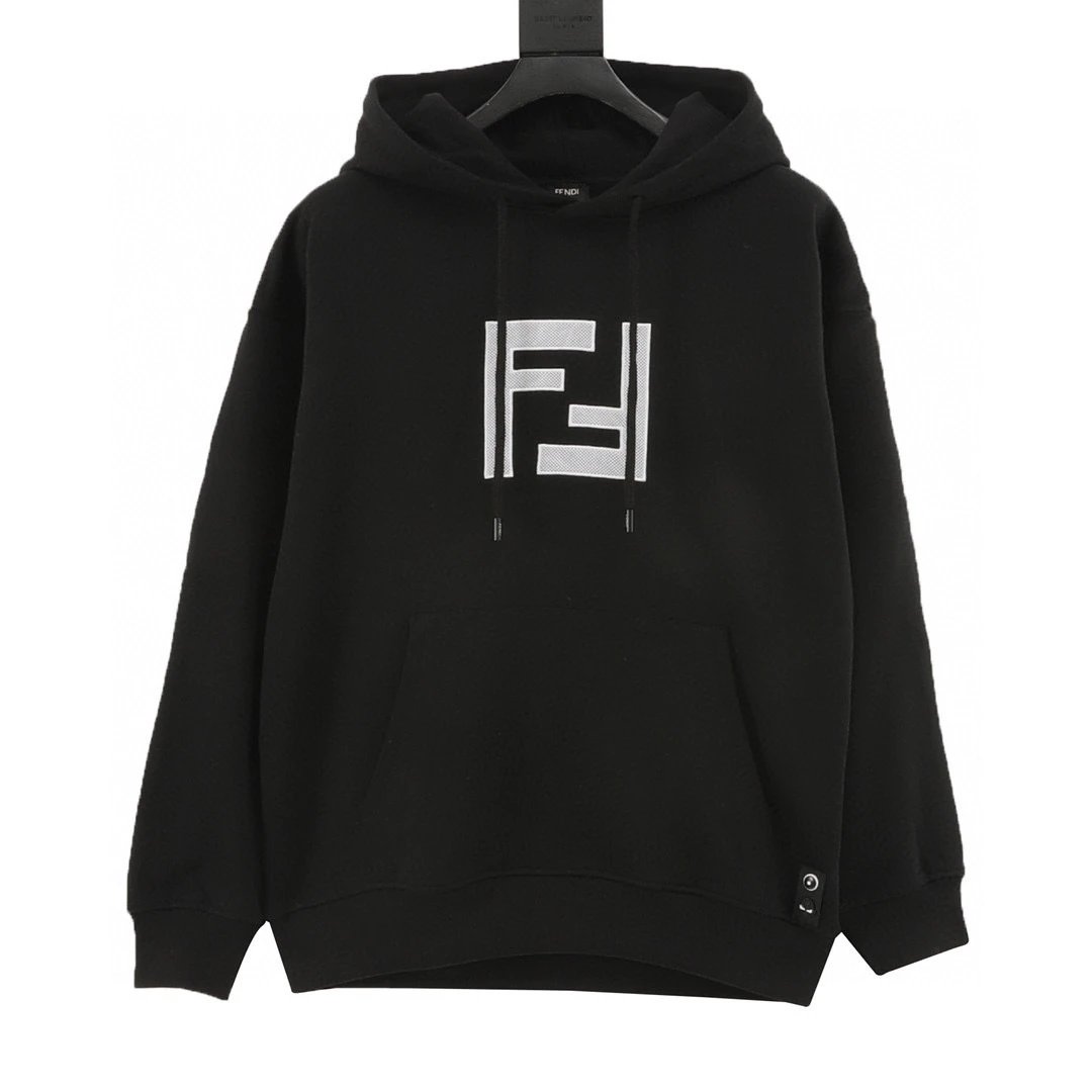 25Fw 3 d mesh double F embroidery logo hooded fleece
