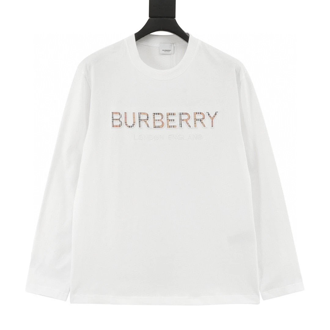 Classic plaid patch embroidered long sleeved T-shirt