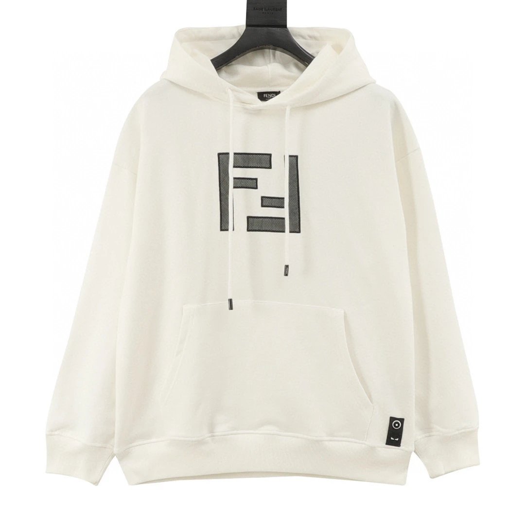25Fw 3 d mesh double F embroidery logo hooded fleece
