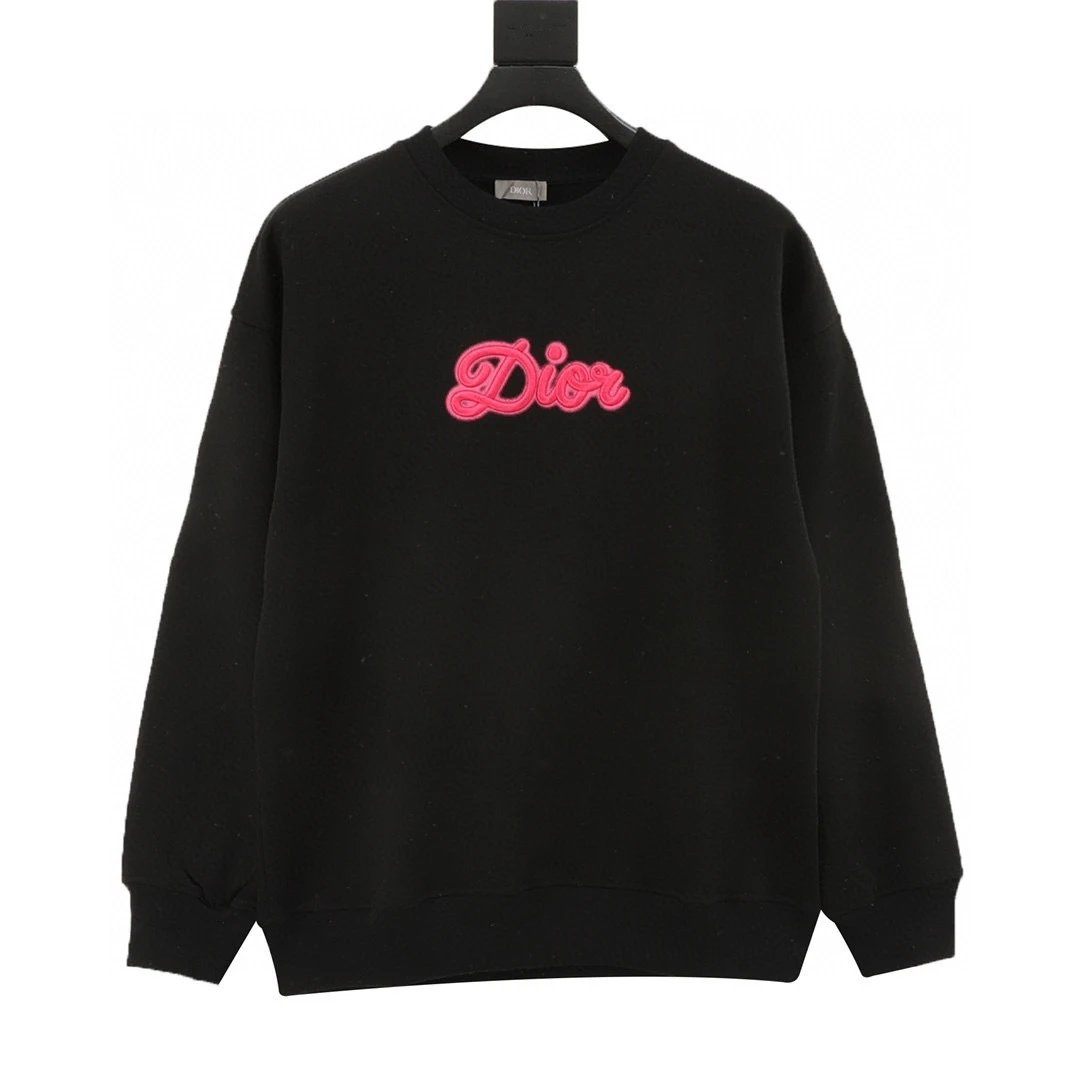 Neon embroidered letter logo round neck hoodie