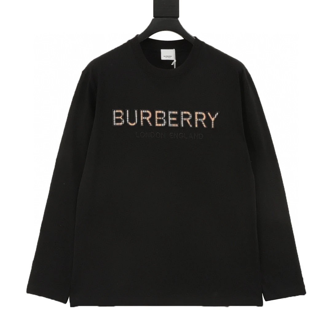 Classic plaid patch embroidered long sleeved T-shirt