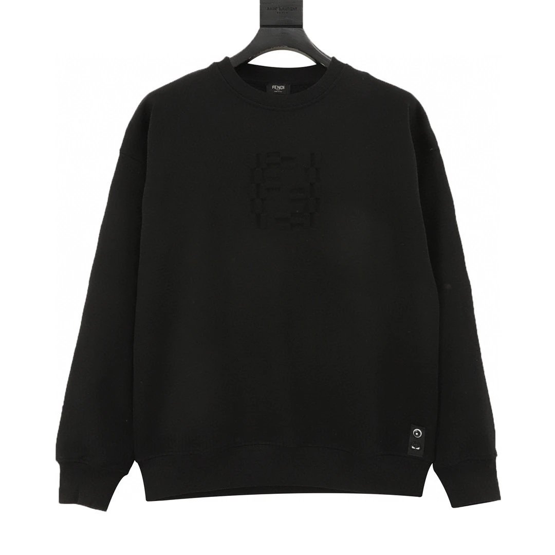 25FwDark-patterned double F letter three-dimensional embossed round-neck sweatshirt