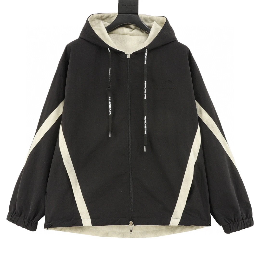 BALENCIAGA.Splicing embroidery washed double-sided leather jacket