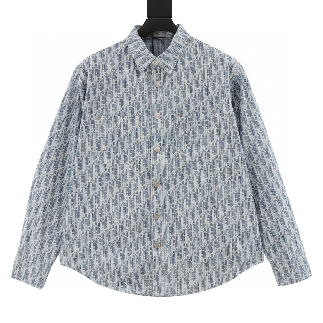 Old floral full logo jacquard long sleeved denim shirt