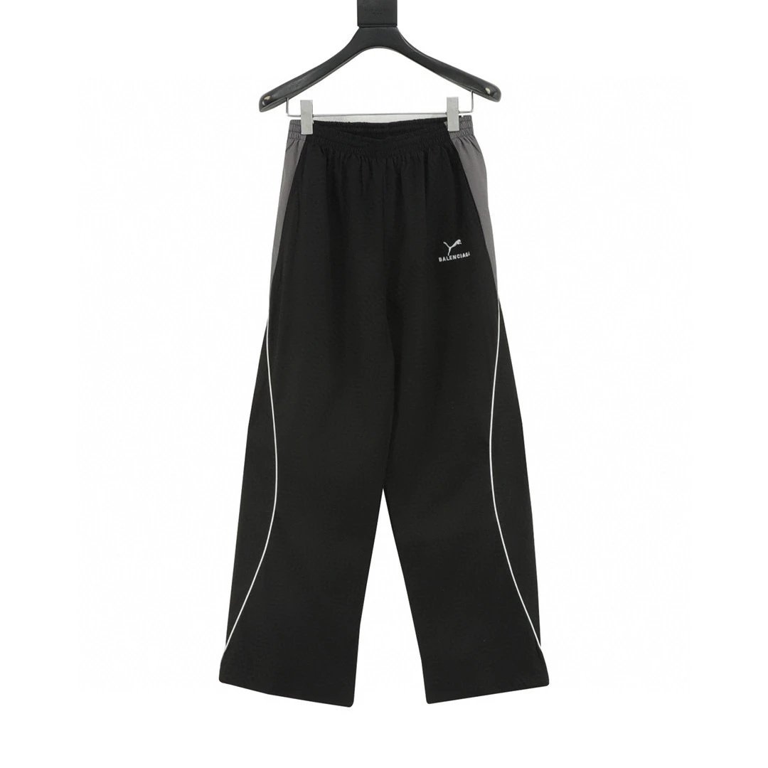 X Puma BLCG 25FW Paris Puma co branded black and gray patchwork woven pants