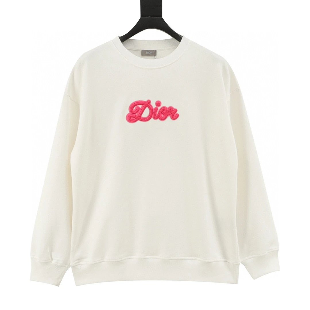 Neon embroidered letter logo round neck hoodie