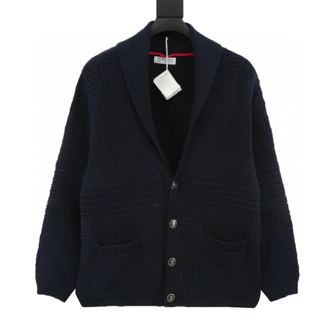 BRUNELLO CUCINELLI BC solid color knitted jacquard collar breasted sweater cardigan