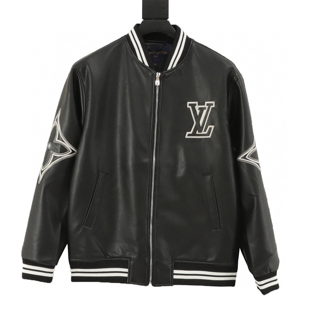 . Leather jacket with logo on the chest