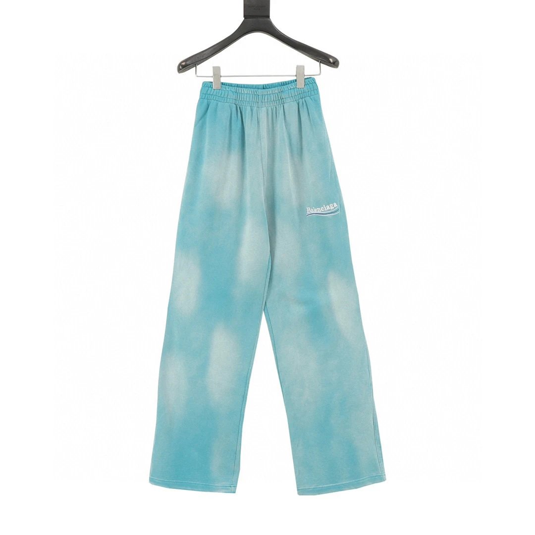 BALENCIAG Heavy industry washing, tie dyeing, stir fried snowflakes, cola embroidery, wide leg pants
