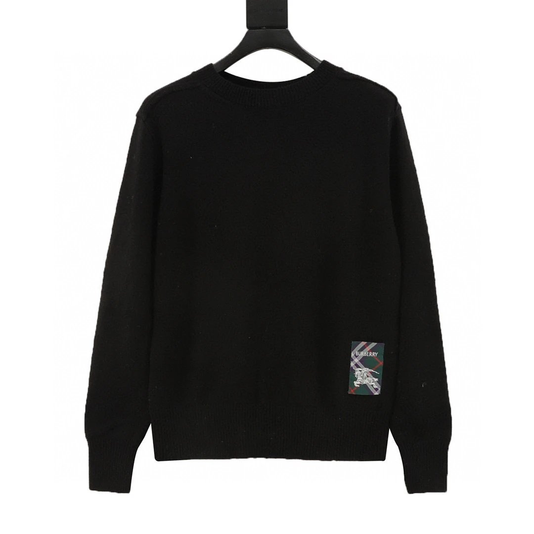Embroidered Label Battle Horse Round-Neck Sweater