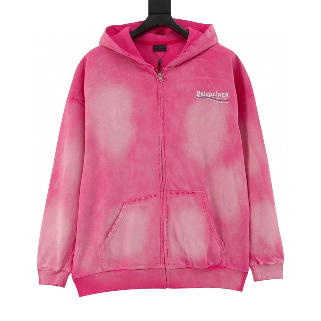 Heavy industry washing, tie dyeing, stir fried snowflakes, cola embroidery, cardigan, long sleeved h