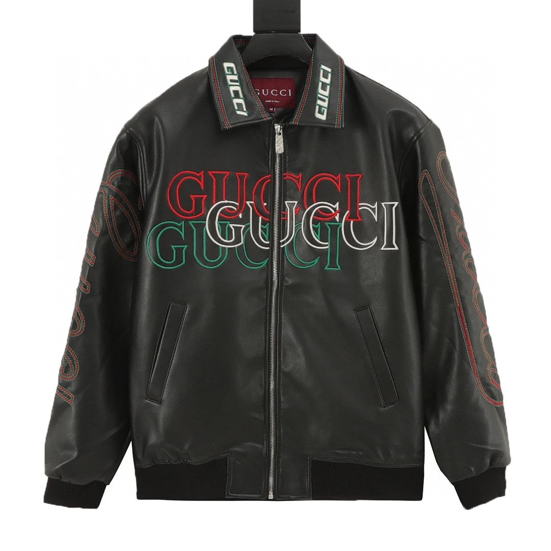 GUCCI。 Chest logo leather jacket jacket