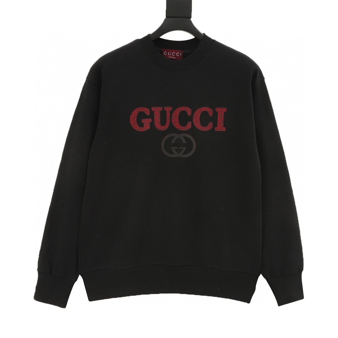 GUCCI。 Full printed letter round neck hoodie
