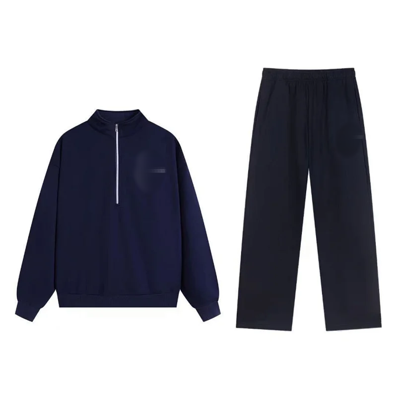 Navy Blue Half-Zip Straight-Leg Suit