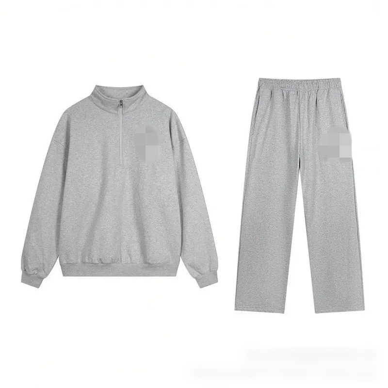 Grey Half-Zip Straight-Leg Suit