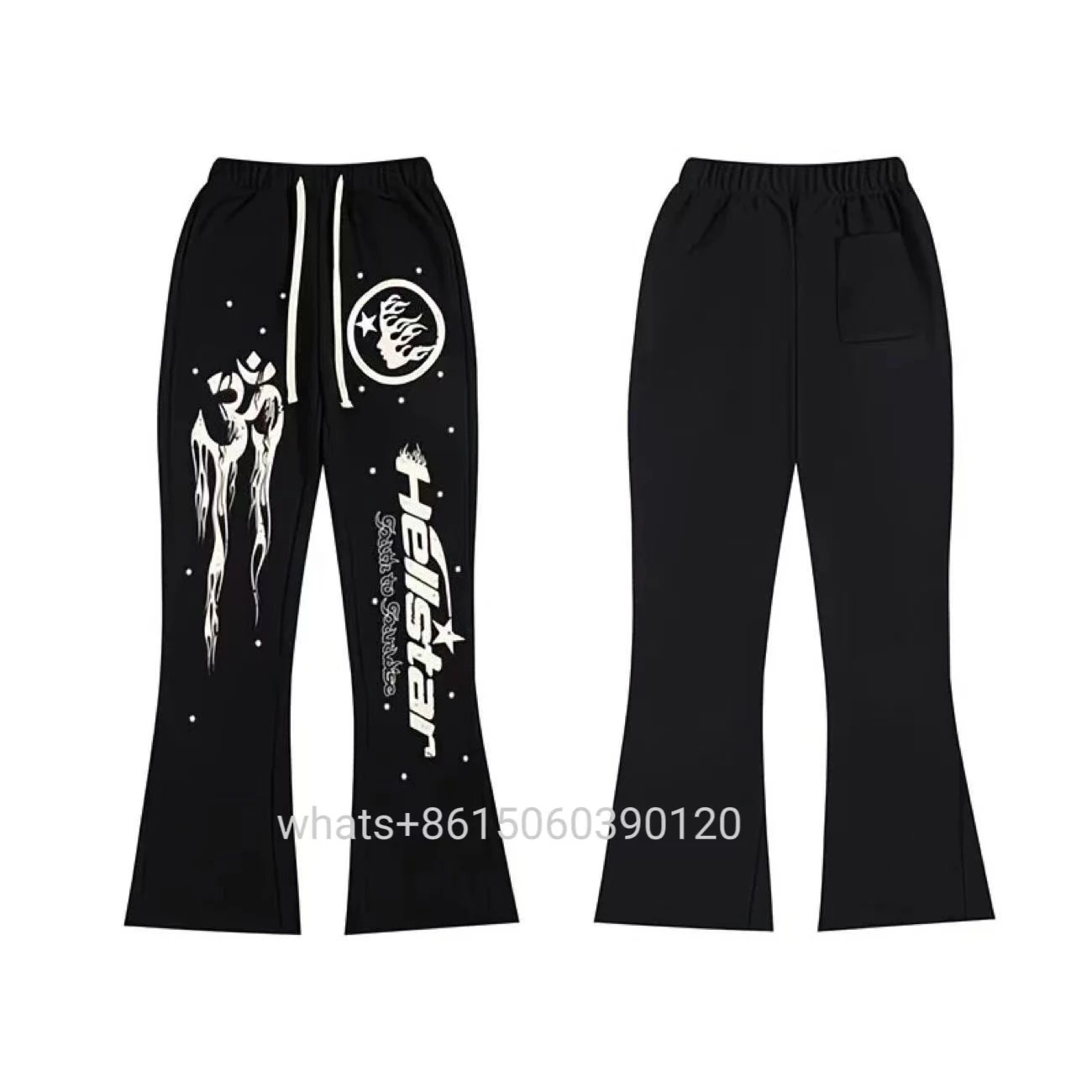 Hellstar Tracksuits Flame Graphic Hoodie and Flared Sweatpants Set — 4