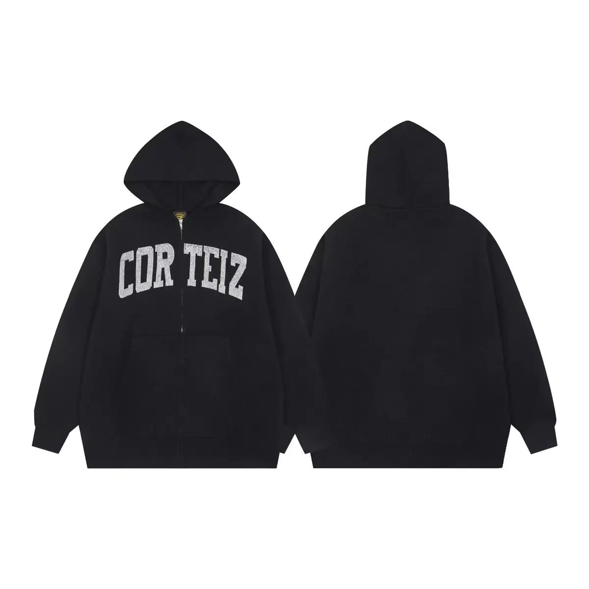 Rhinestone Zip-Up Black
