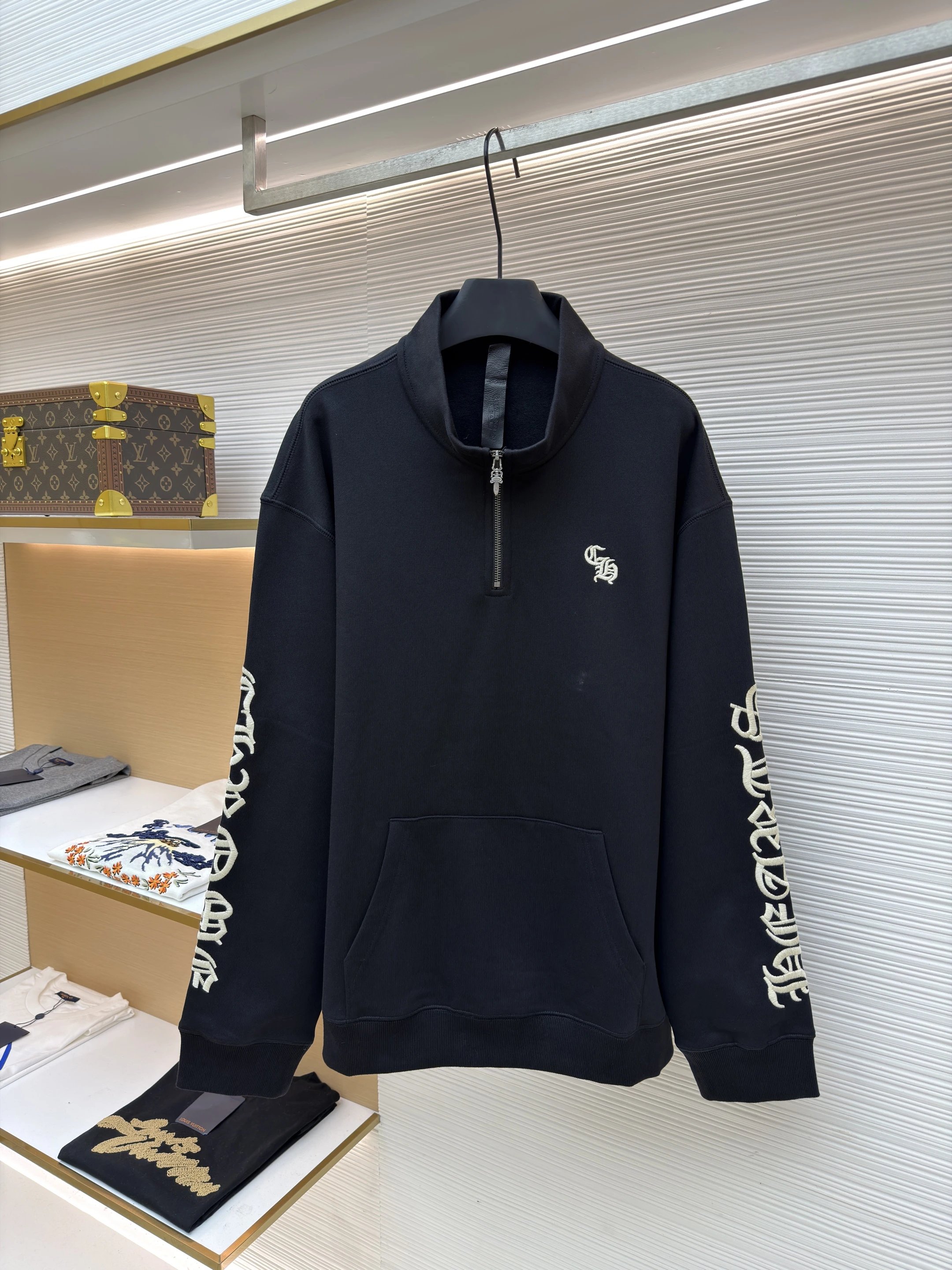 Chr Half-zip Collar Hooded Sweatshirt