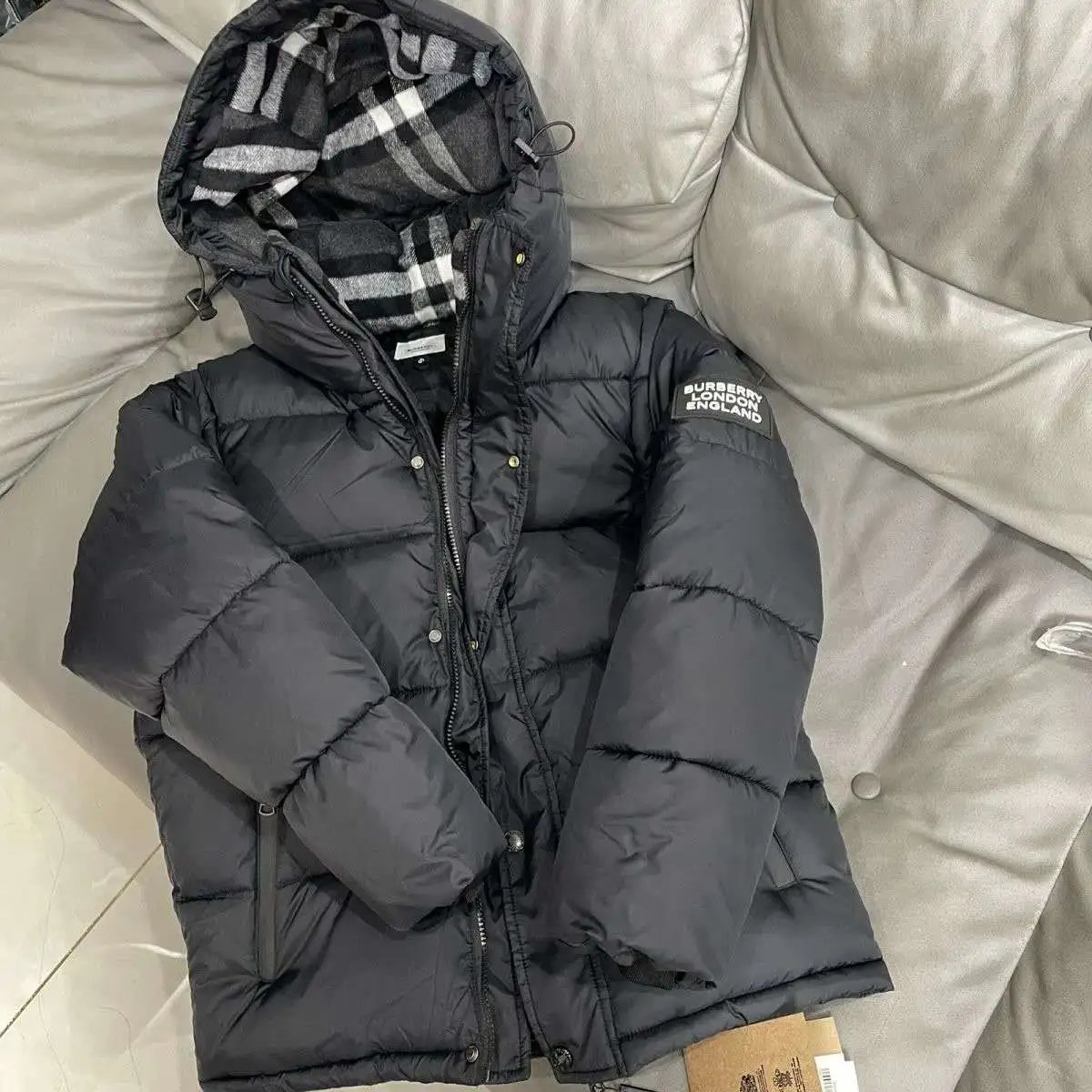 Black and White Check Burberry Down Jacket