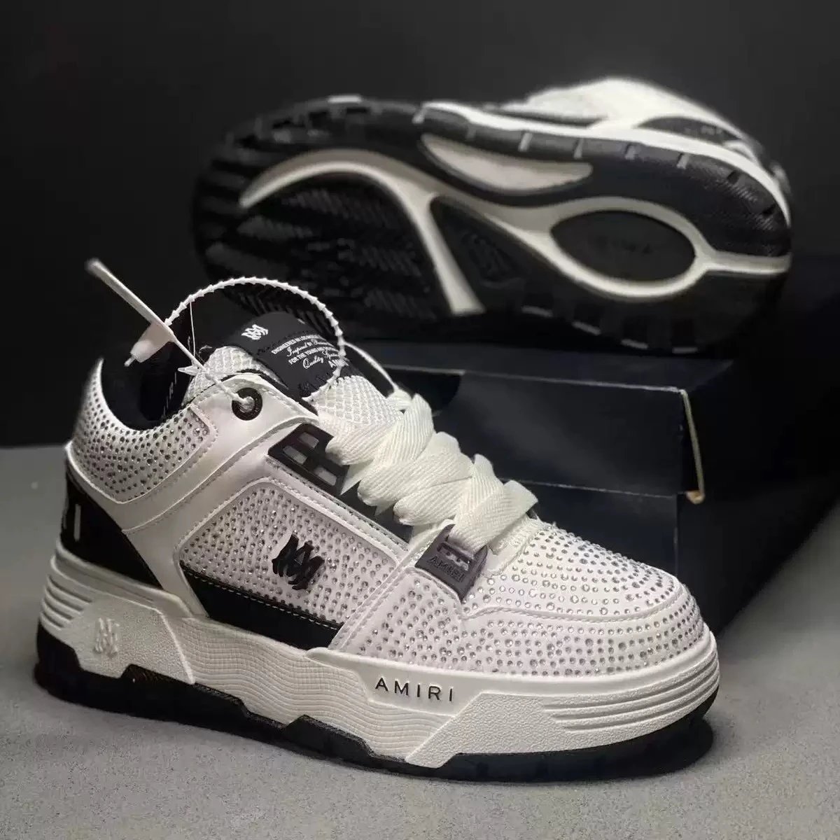 AMIRI Sneakers MA Skyline low-top — A- New white and black fully diamond-encrusted style