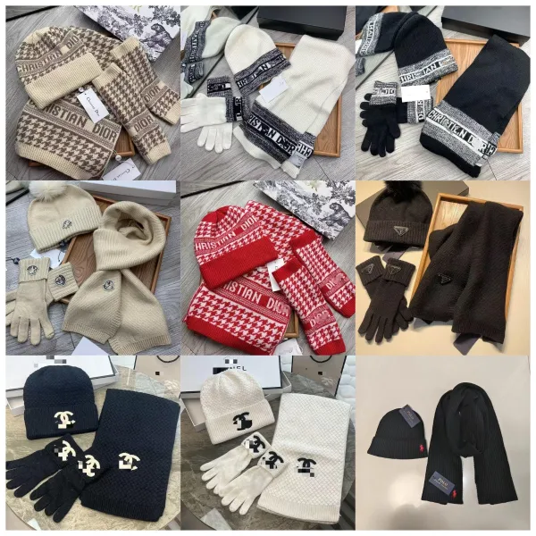 Dior Houndstooth Knit Beanie and Gloves Set Black and White Hats - 2