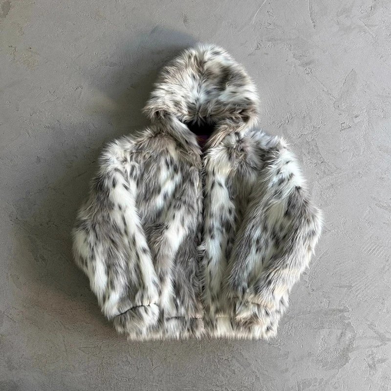 Faux Fur Leopard-Print Hooded
