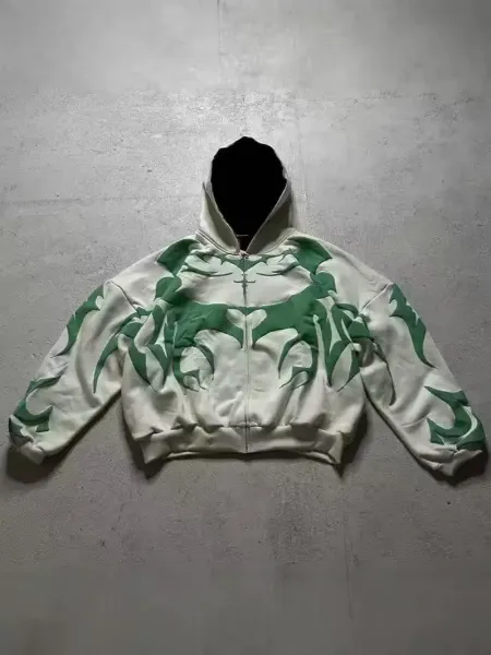 Design Abstract Green Flame Hoodie - 1