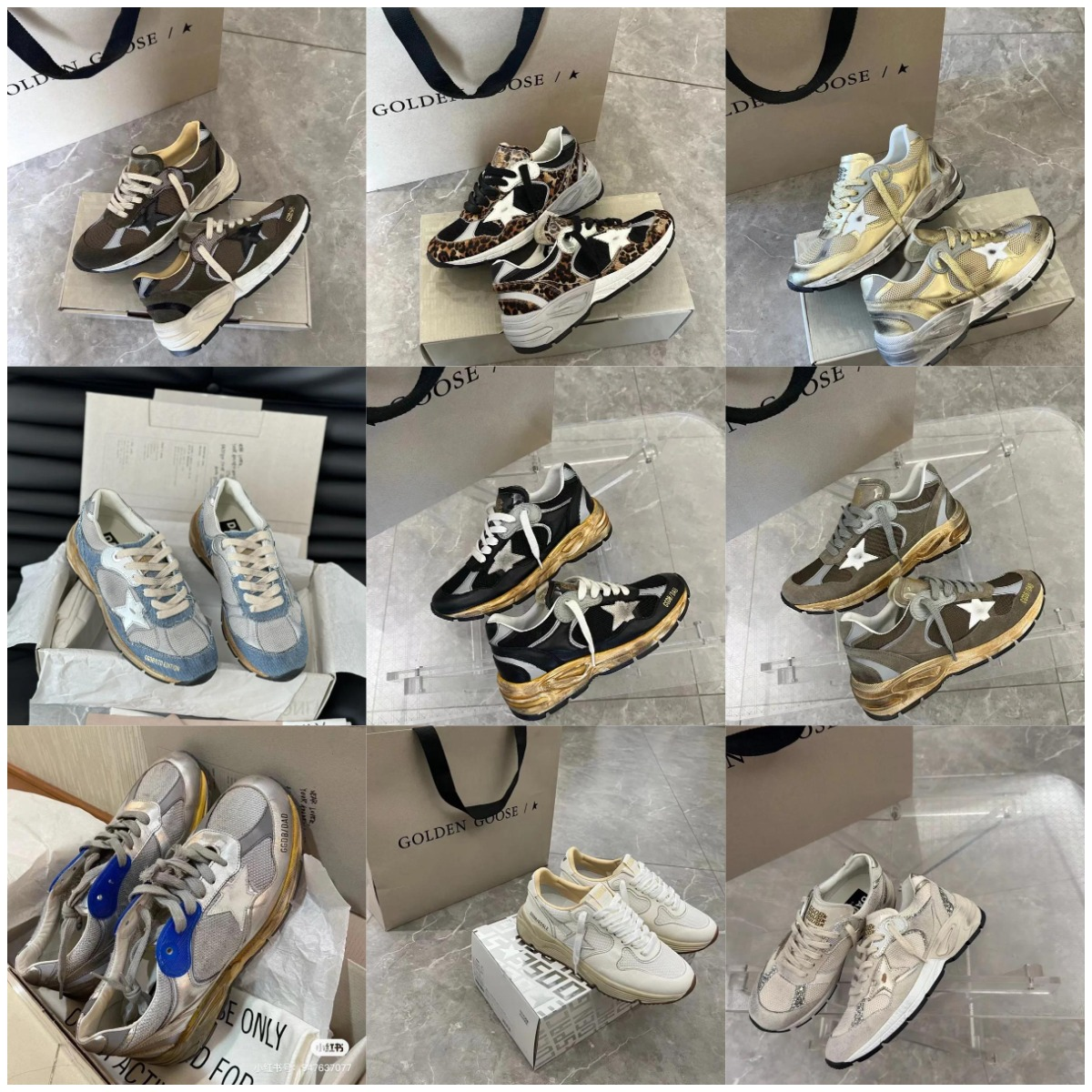 Golden Goose Running Dad Distressed Leather Sneakers