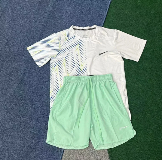 A001 Blue-White Track Short Sleeve + D218 Light Green