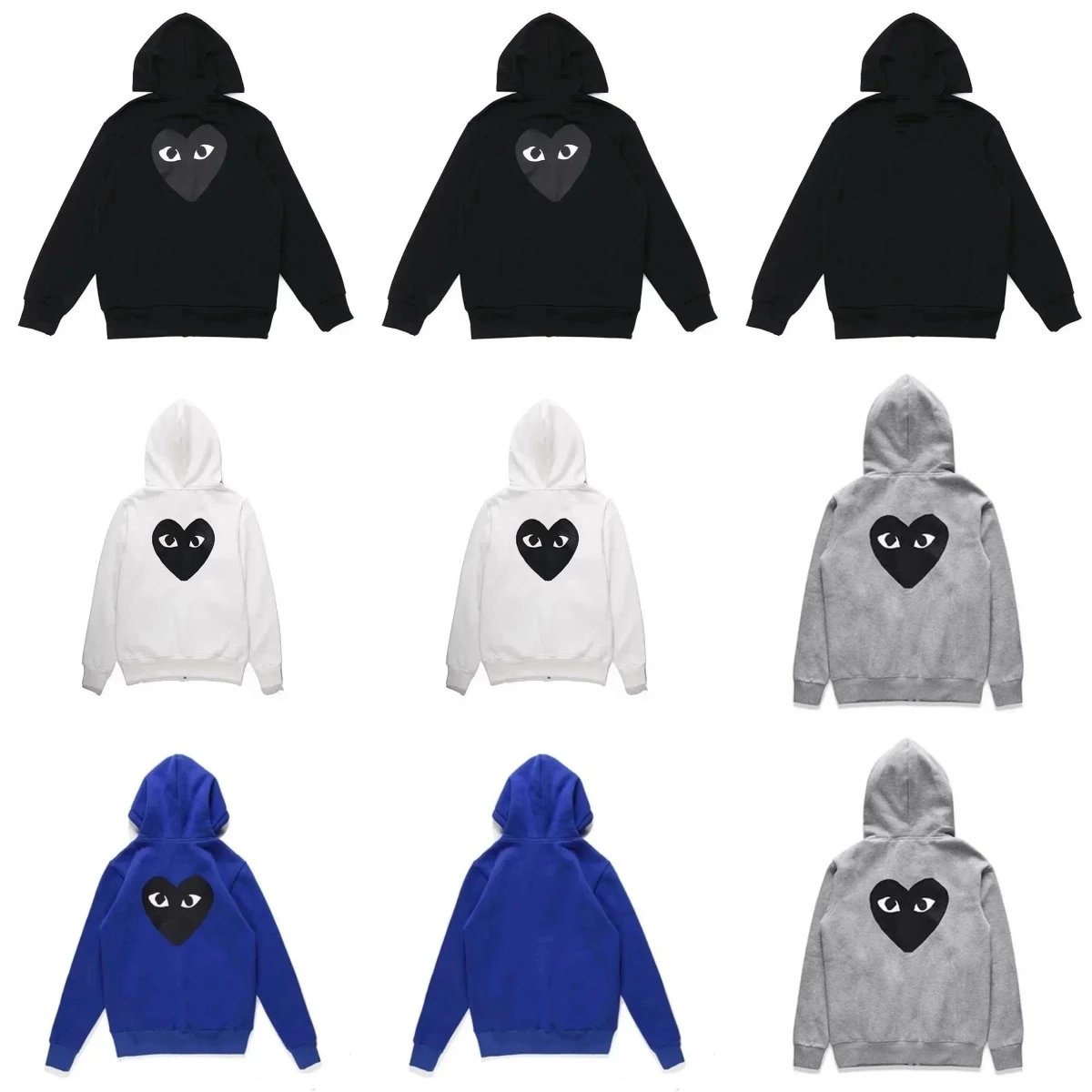 Comme Des Garçons Play Heart Black White Grey Blue Hooded Sweatshirt
