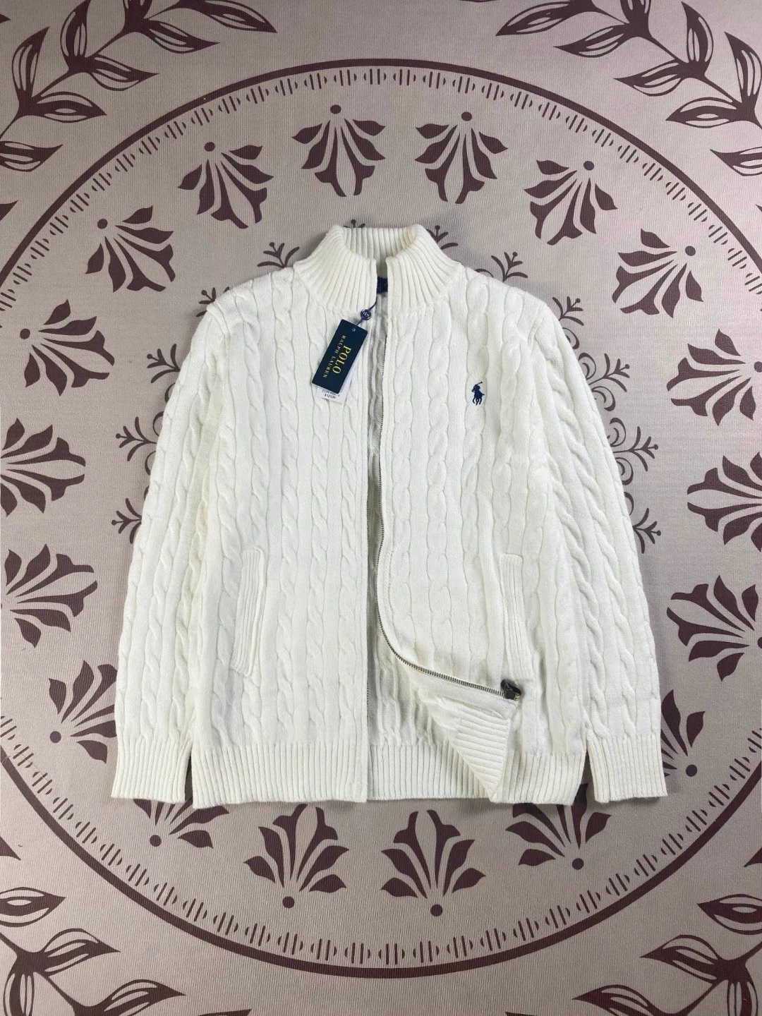 拉链开衫毛衣-白色