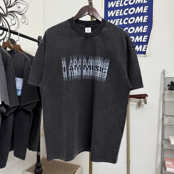 Design I Am Music Acid Wash Black T-Shirt - 1