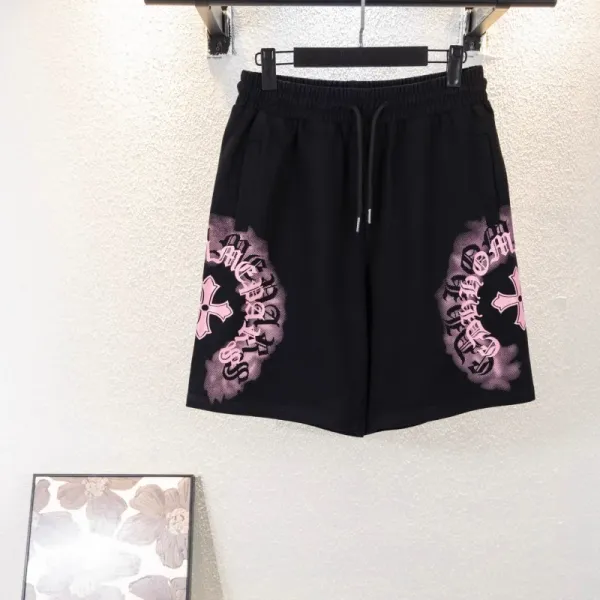 Design Graphic Print Drawstring Shorts Black Pink - 1