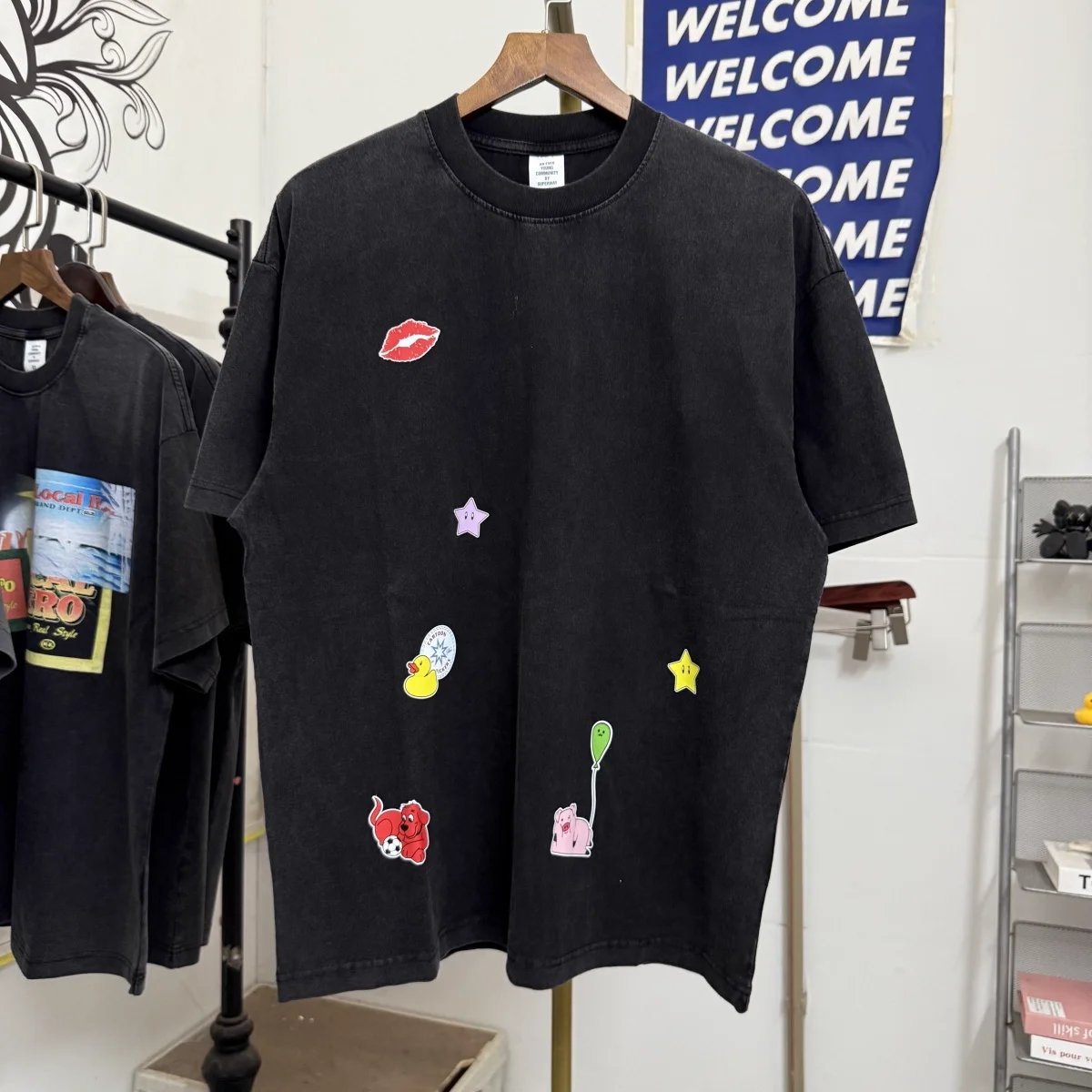 Design Graphic Patchwork Black Oversized T-Shirt Tops.t Shirts - 1