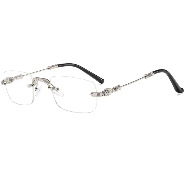Design Rimless Optical Glasses with Ornate Silver Temple Tips Black Temples Eyewear - 1