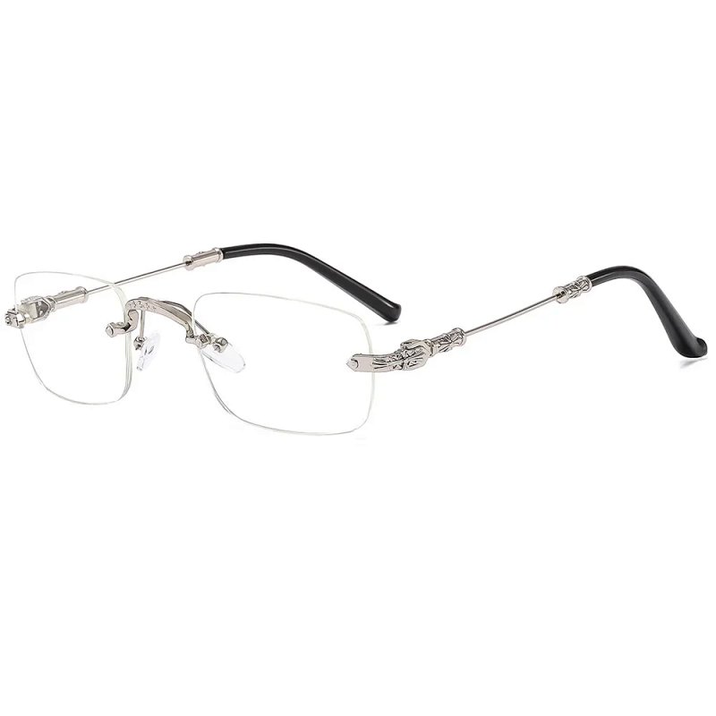 Rimless Optical Glasses with Ornate Silver Temple Tips Black