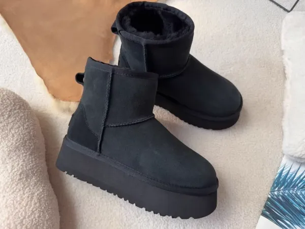 UGG Mini Platform Boots Black Suede Snow Boots - 1