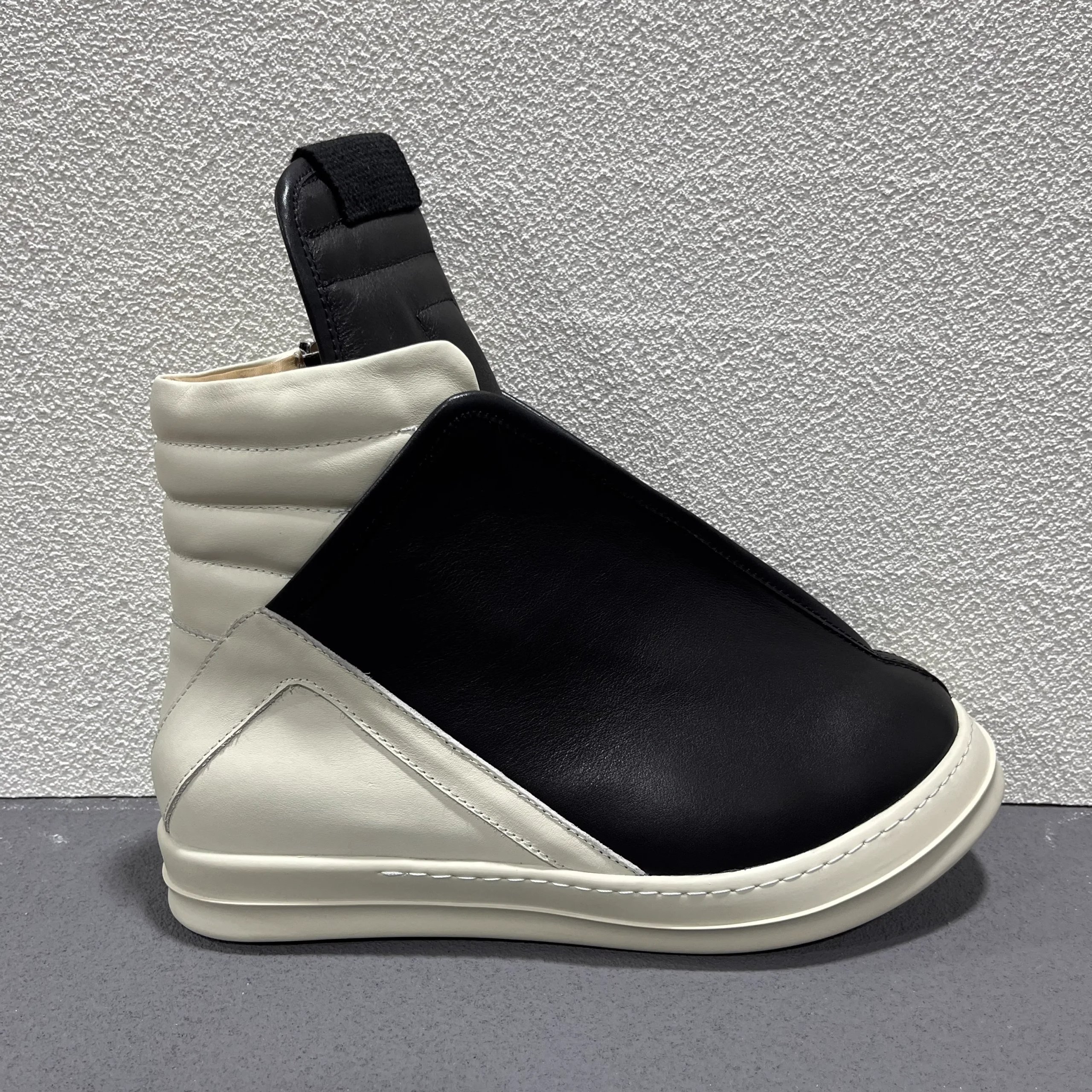 Rick Owens DRKSHDW Black and Off-White Leather Slip-On Boot Ankle Boots